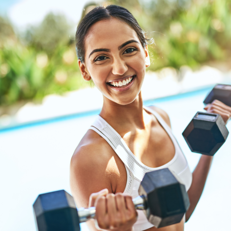 woman with arm weights stronger recovery